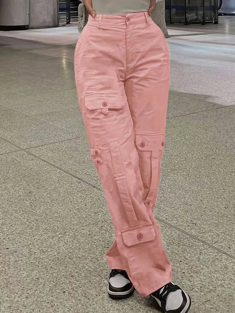 Naia Mujer Pantalón Cargo de Polipiel Cintura Alta