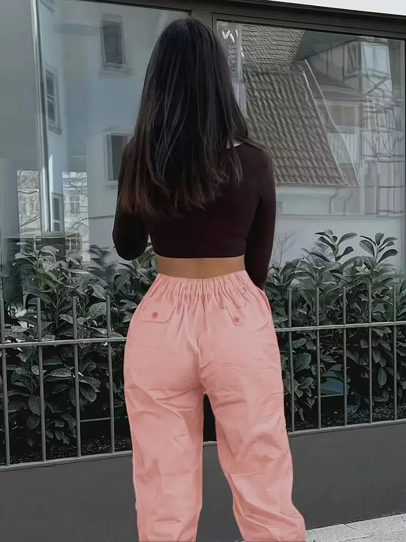 Naia Mujer Pantalón Cargo de Polipiel Cintura Alta
