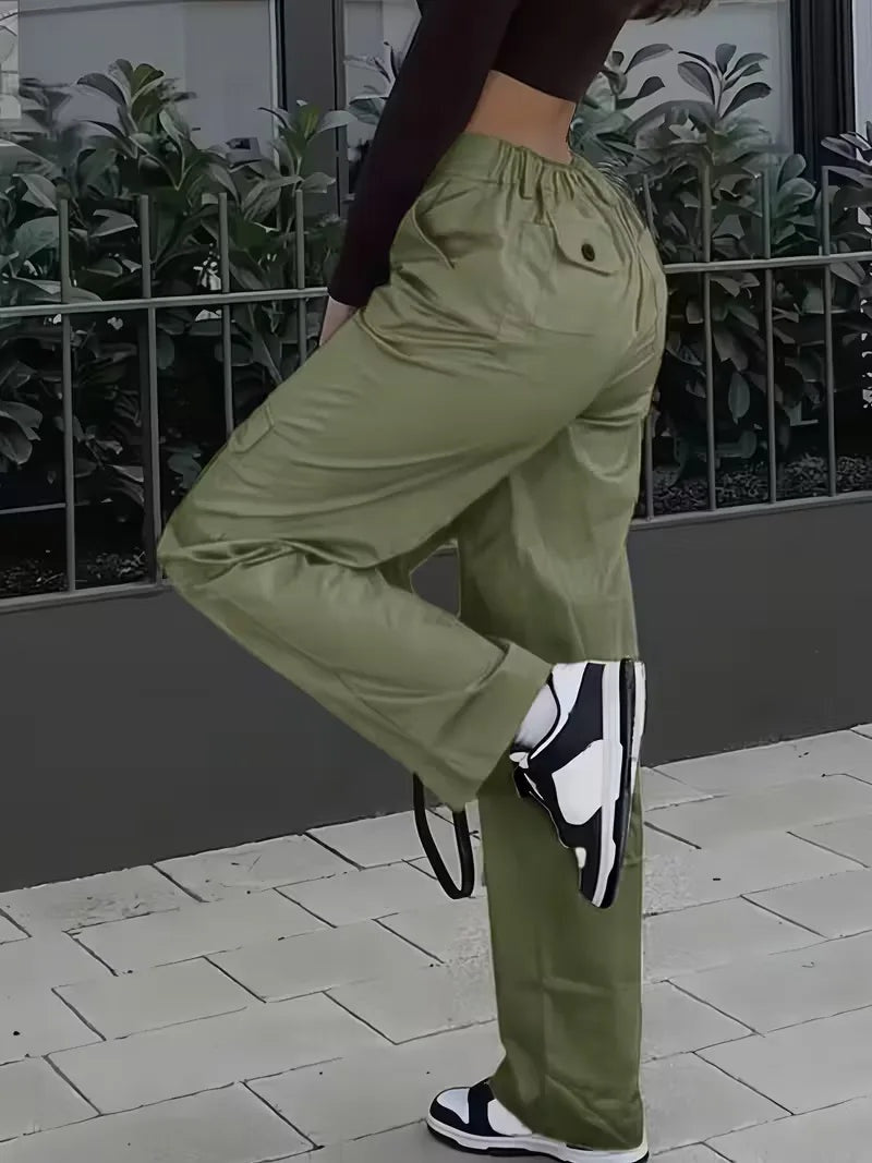Naia Mujer Pantalón Cargo de Polipiel Cintura Alta