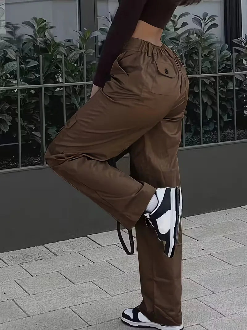Naia Mujer Pantalón Cargo de Polipiel Cintura Alta