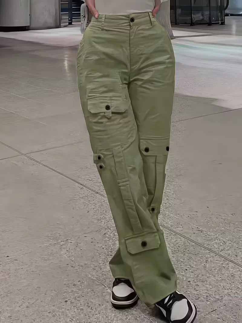 Naia Mujer Pantalón Cargo de Polipiel Cintura Alta