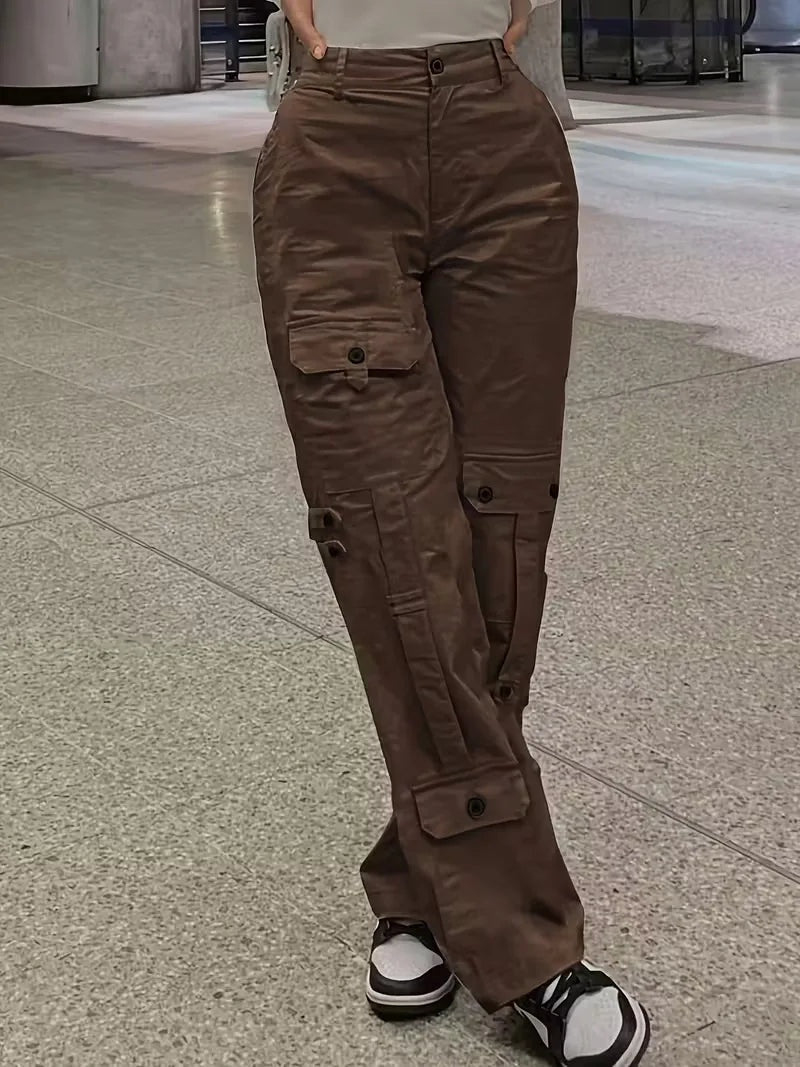 Naia Mujer Pantalón Cargo de Polipiel Cintura Alta