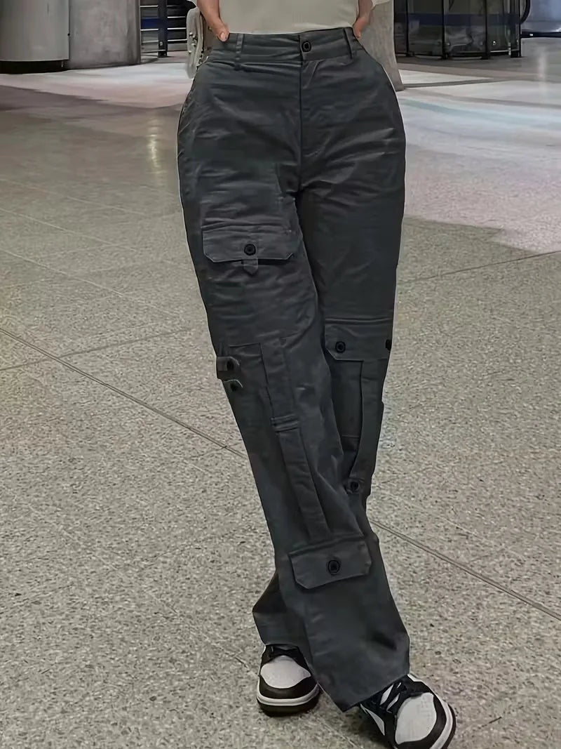 Naia Mujer Pantalón Cargo de Polipiel Cintura Alta