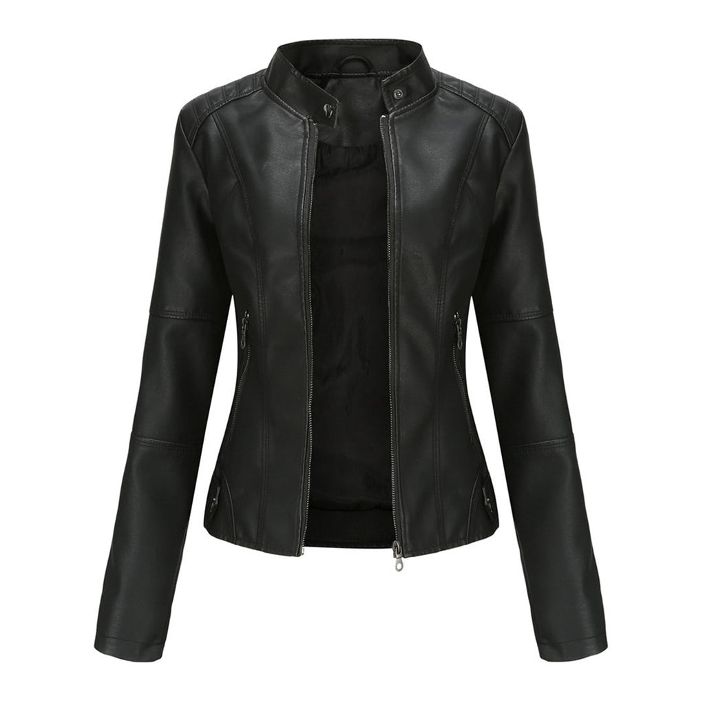 Chaqueta Motera de Polipiel Cuello Mao para Mujer