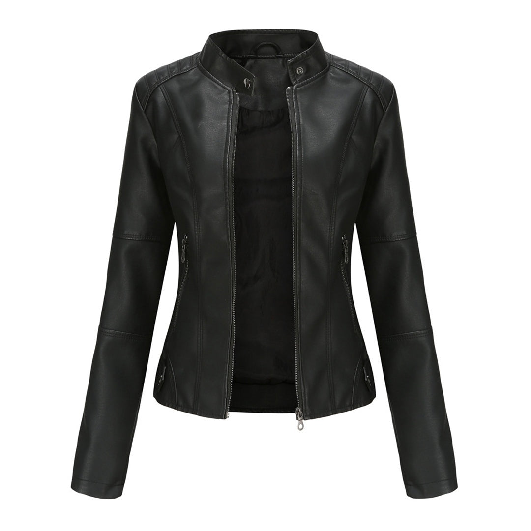 Chaqueta Motera de Polipiel Cuello Mao para Mujer