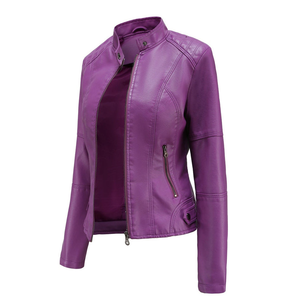 Chaqueta Motera de Polipiel Cuello Mao para Mujer