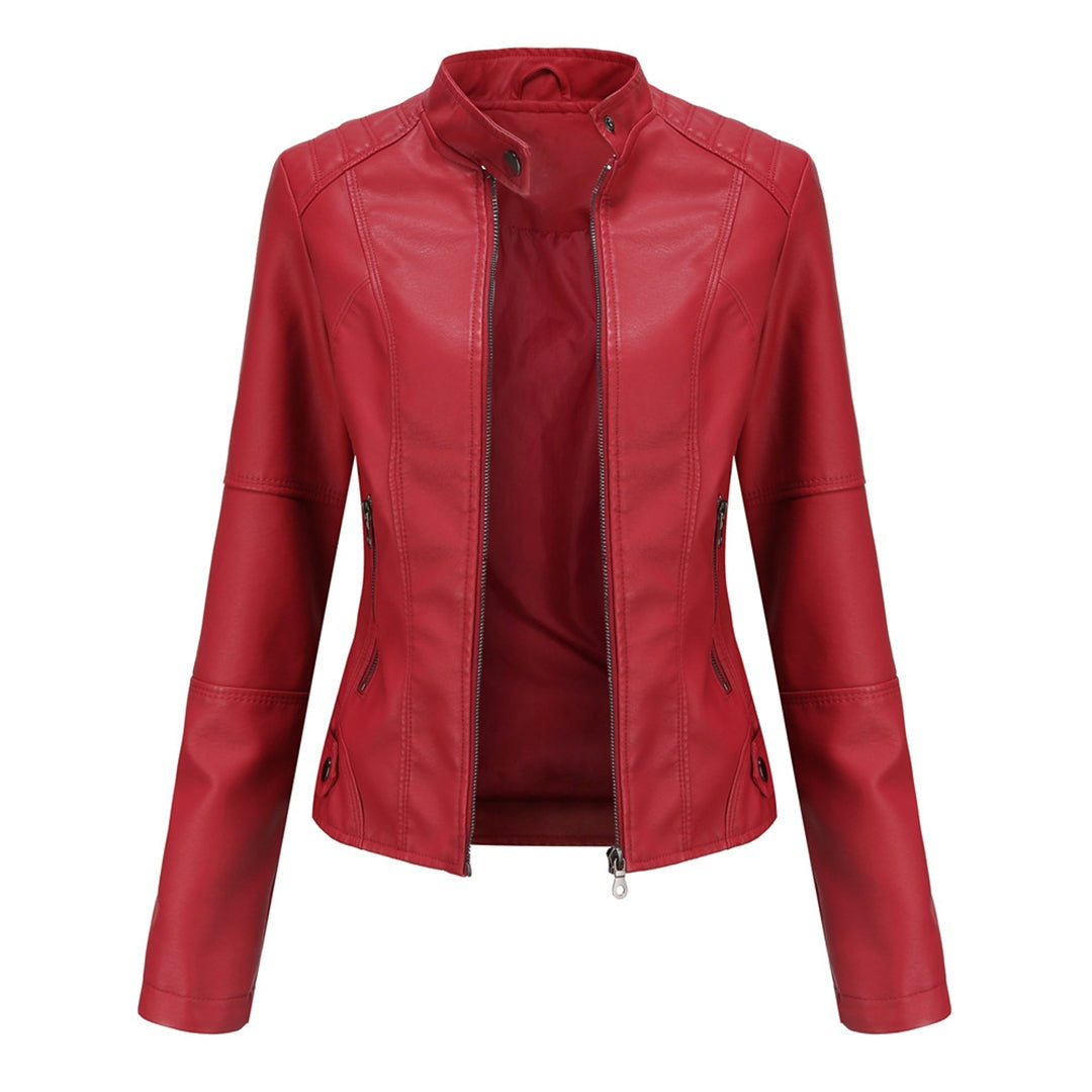 Chaqueta Motera de Polipiel Cuello Mao para Mujer