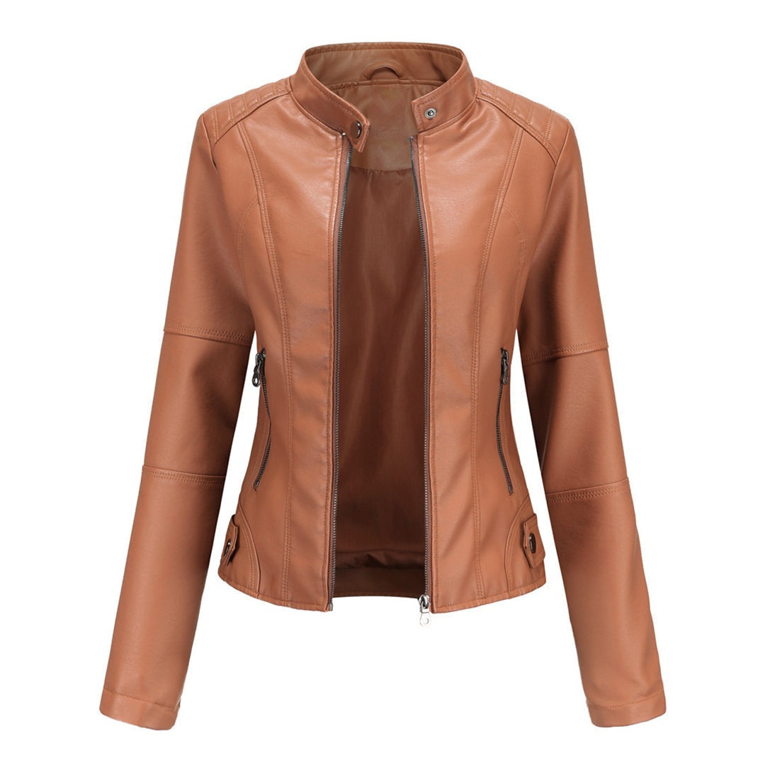 Chaqueta Motera de Polipiel Cuello Mao para Mujer