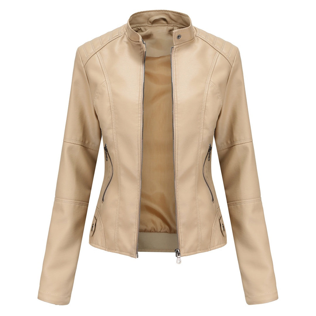 Chaqueta Motera de Polipiel Cuello Mao para Mujer