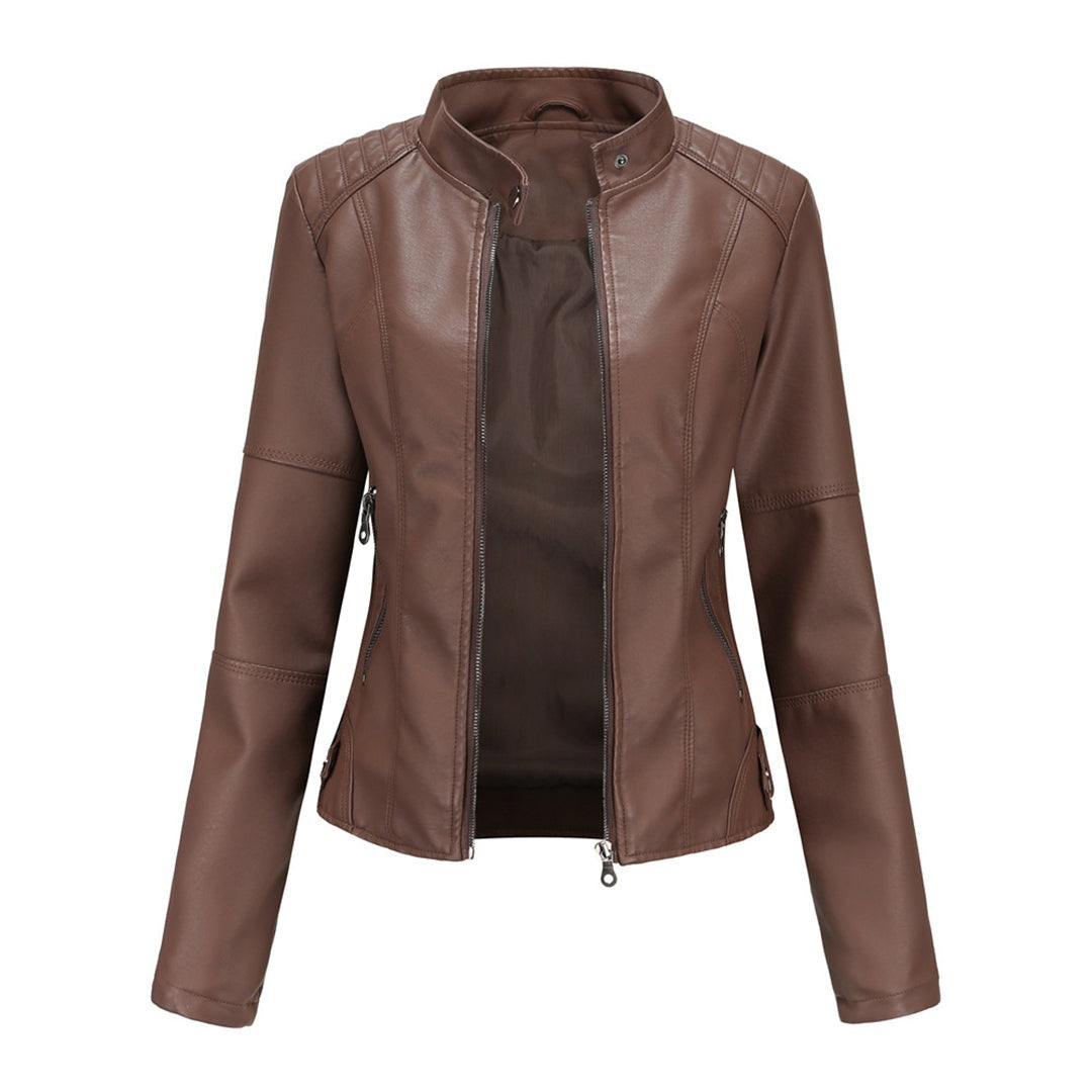 Chaqueta Motera de Polipiel Cuello Mao para Mujer