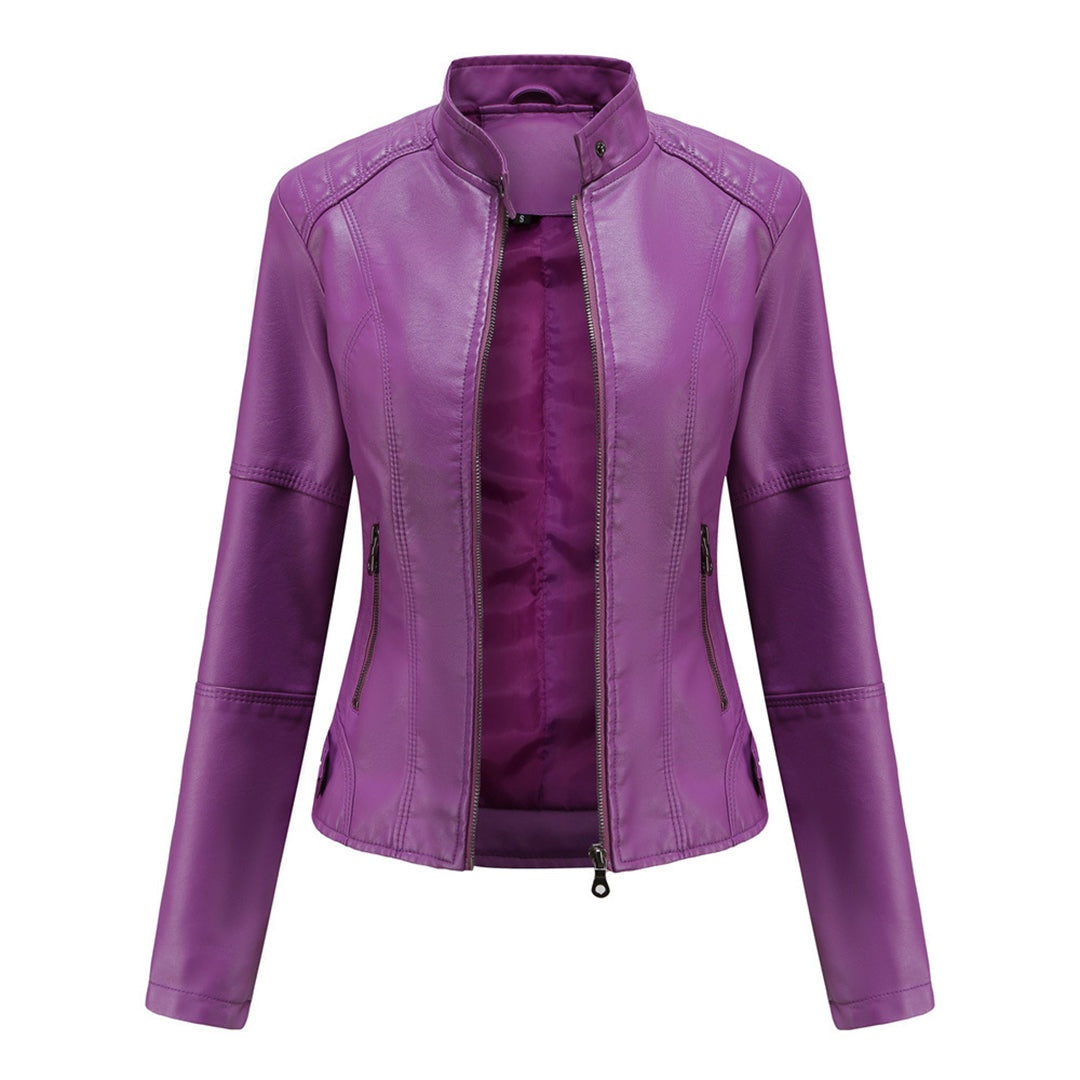 Chaqueta Motera de Polipiel Cuello Mao para Mujer
