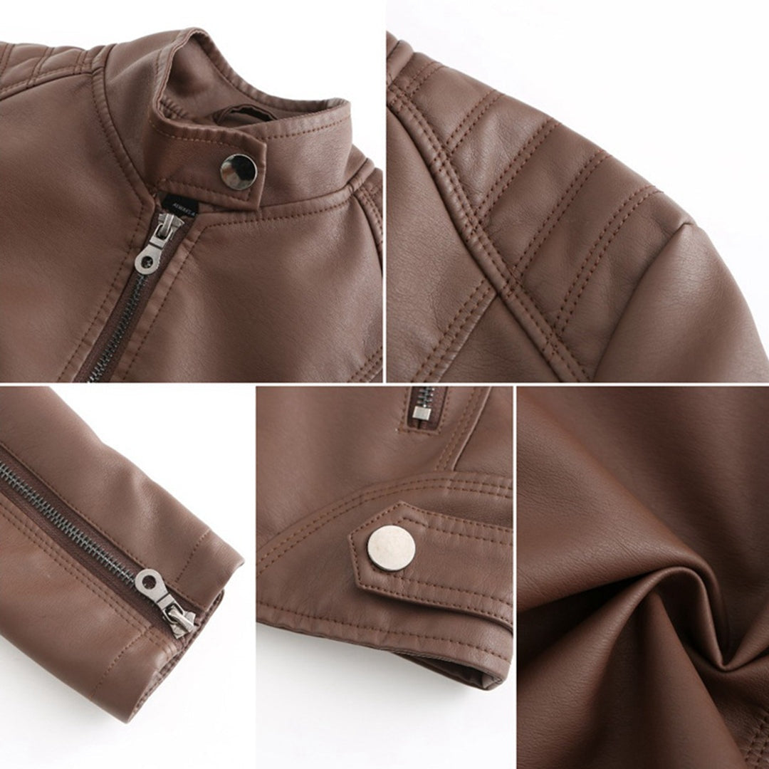 Chaqueta Motera de Polipiel Cuello Mao para Mujer