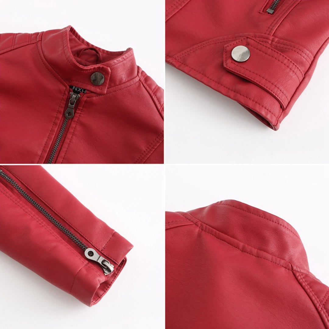 Chaqueta Motera de Polipiel Cuello Mao para Mujer