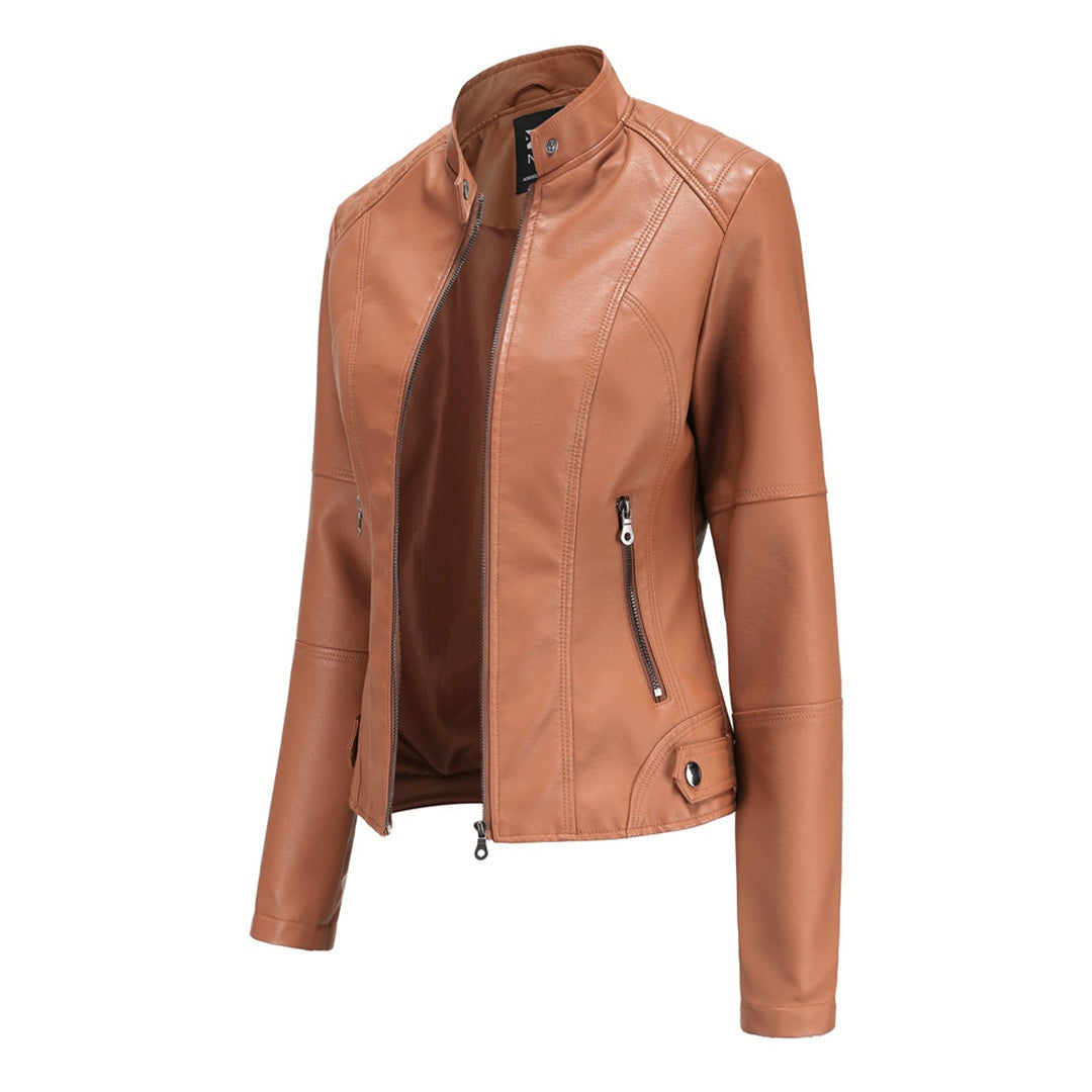 Chaqueta Motera de Polipiel Cuello Mao para Mujer