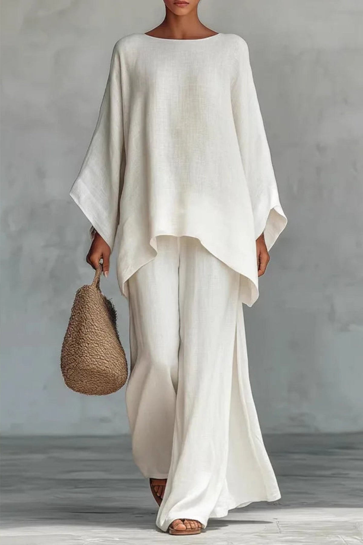 Conjunto de Lino Manga Murciélago y Pantalón Pierna Ancha