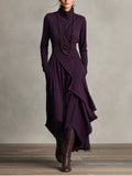 Vestido Largo de Invitada de Invierno Drapeado con Cuello Alto