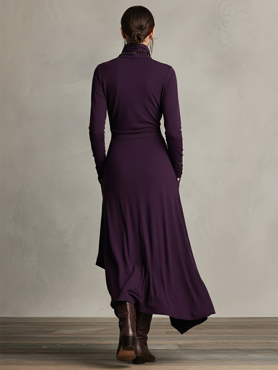 Vestido Largo de Invitada de Invierno Drapeado con Cuello Alto