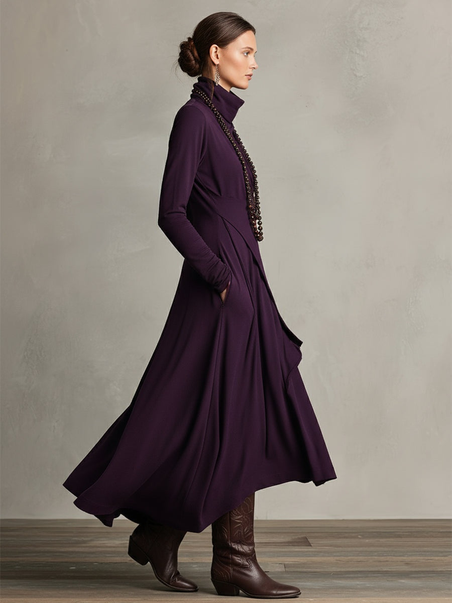 Vestido Largo de Invitada de Invierno Drapeado con Cuello Alto