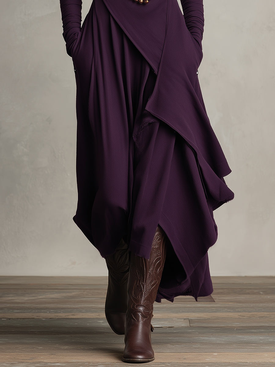 Vestido Largo de Invitada de Invierno Drapeado con Cuello Alto