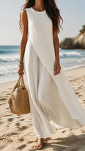 Vestido Largo de Novia Sencillo Sin Mangas con Cuello Redondo