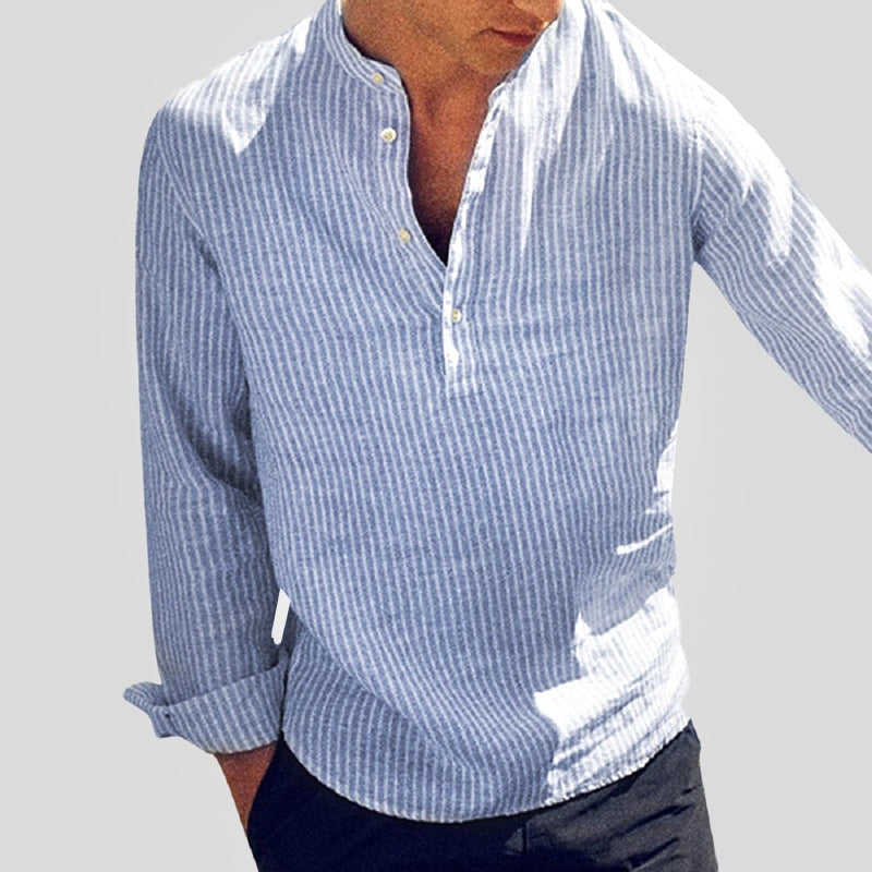 Henley Lino | Camisa de Lino de Manga Larga Hombre Escote Henley