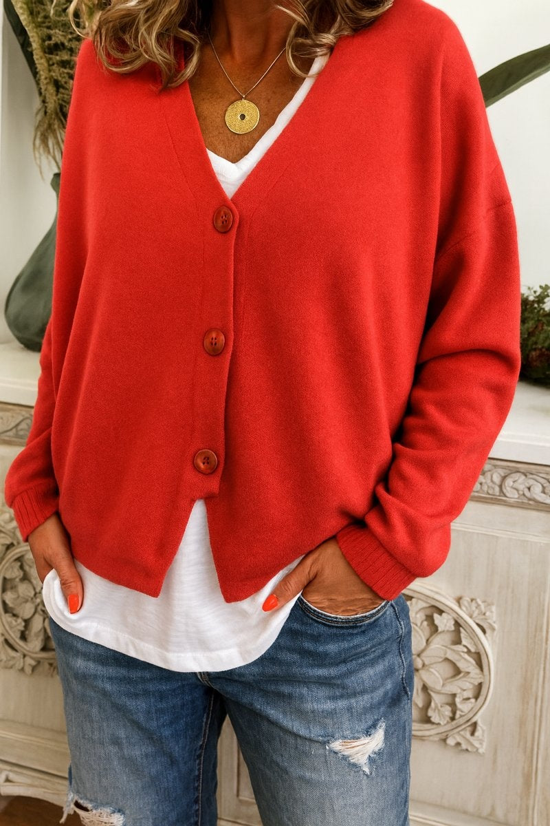 Claudia | Cárdigan Oversize de Punto Mujer Escote V Botones