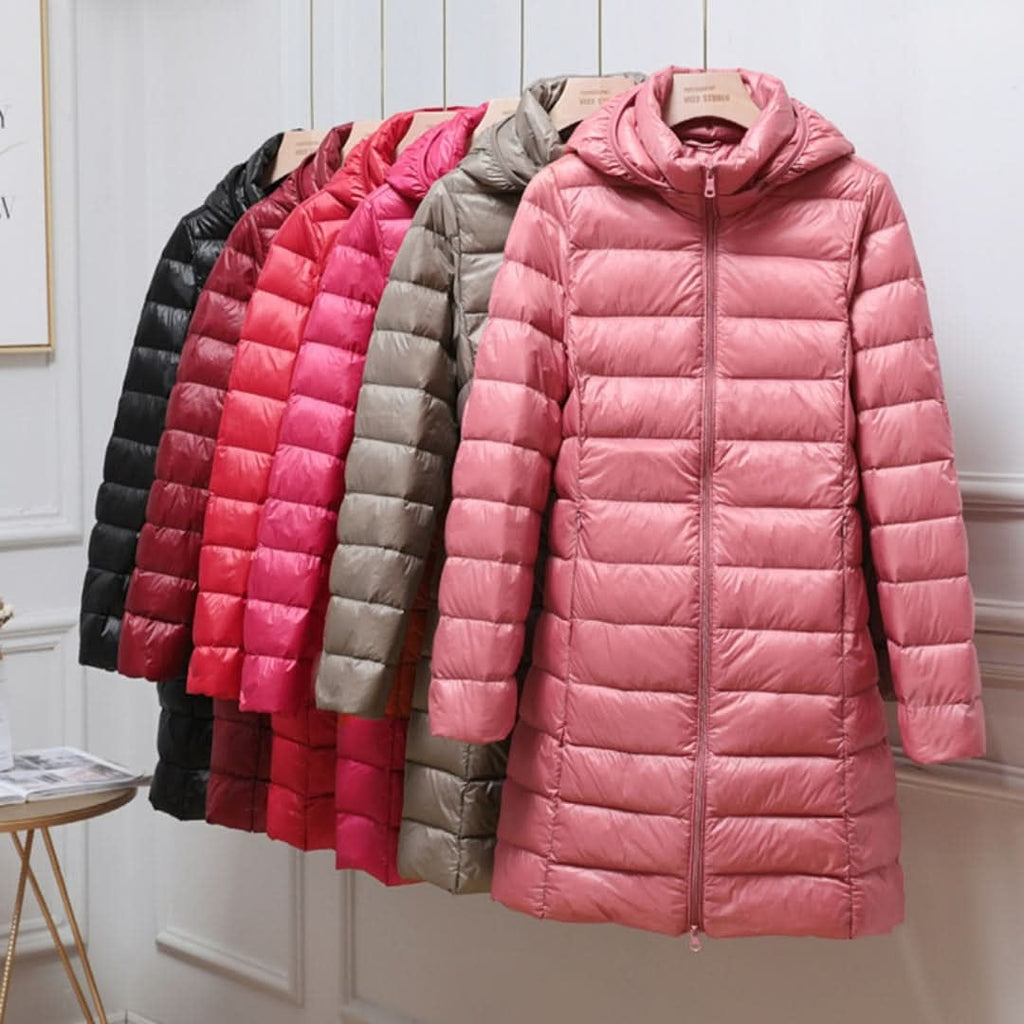 Chaqueta de Plumas Larga con Capucha para Mujer
