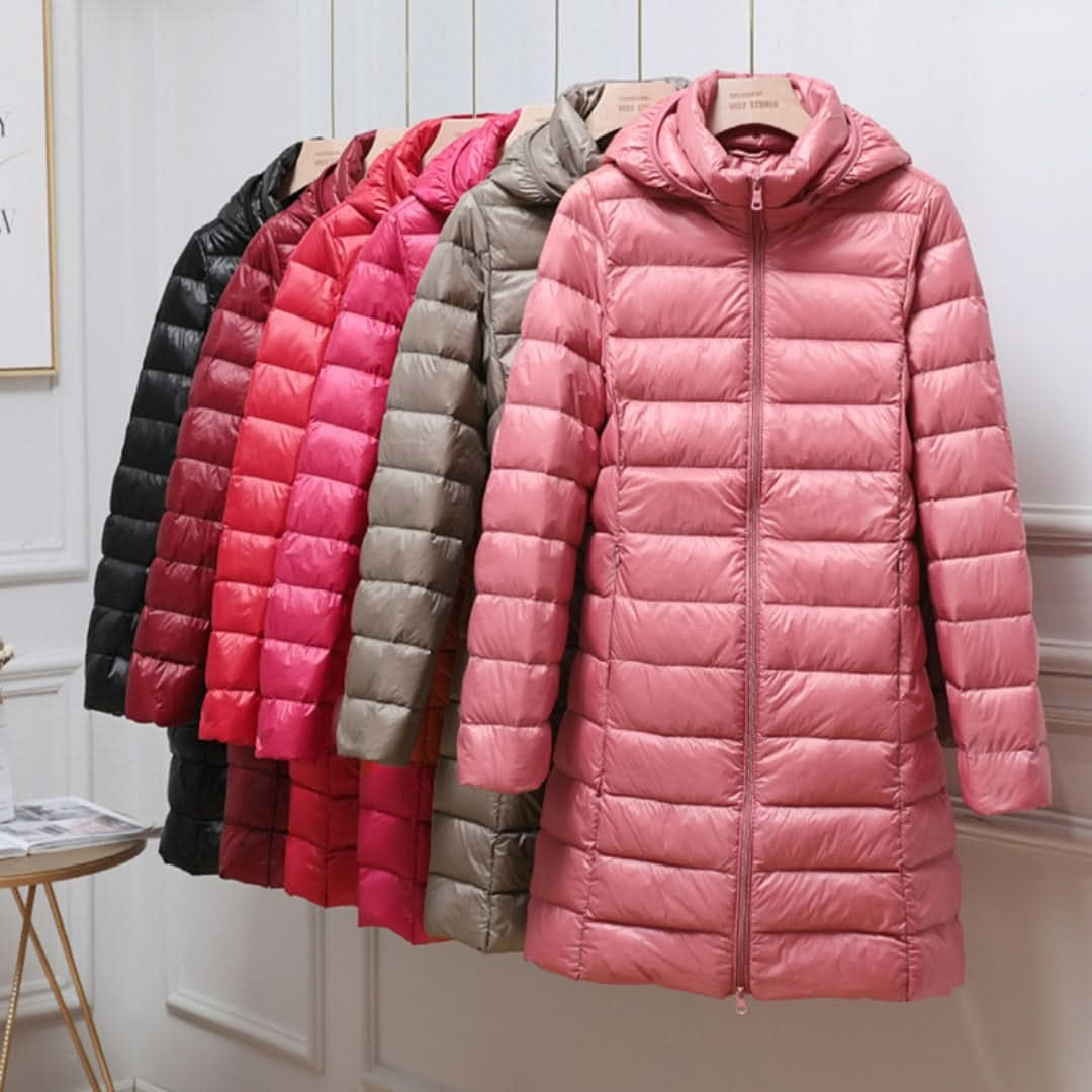 Chaqueta de Plumas Larga con Capucha para Mujer