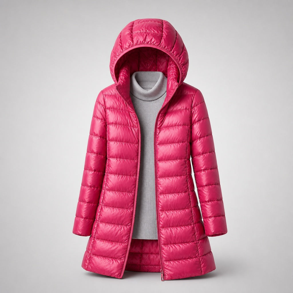 Chaqueta de Plumas Larga con Capucha para Mujer