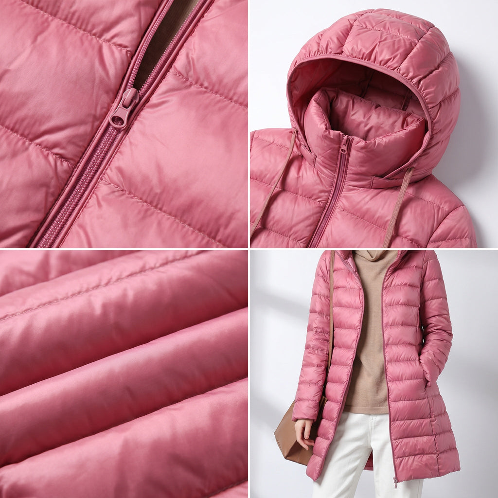 Chaqueta de Plumas Larga con Capucha para Mujer