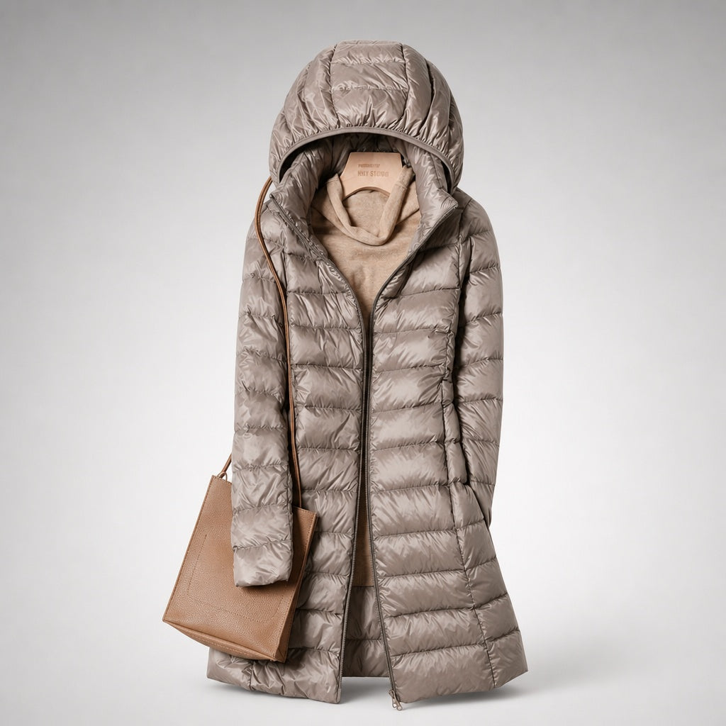 Chaqueta de Plumas Larga con Capucha para Mujer