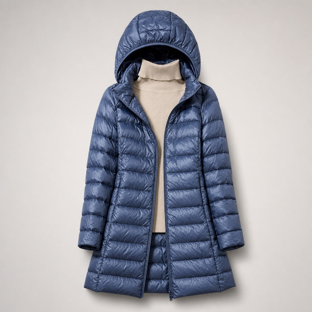 Chaqueta de Plumas Larga con Capucha para Mujer