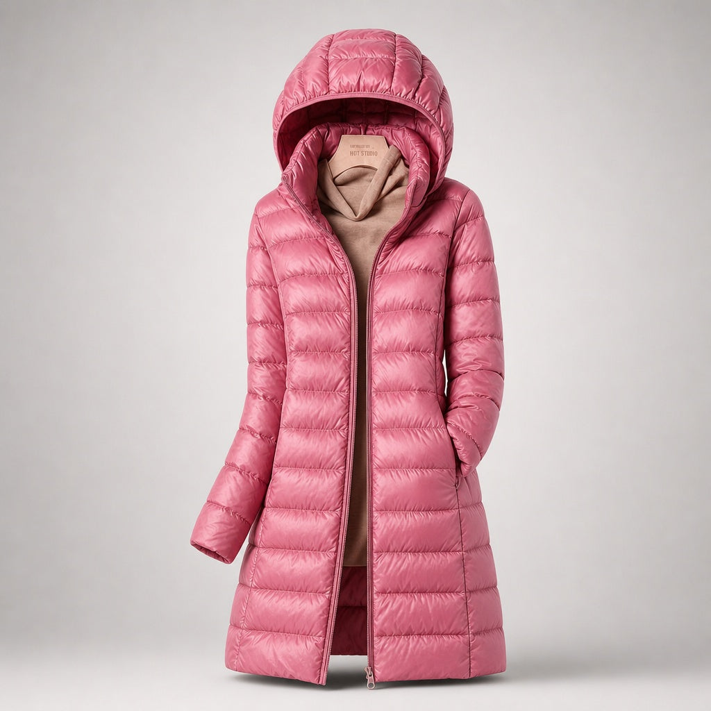 Chaqueta de Plumas Larga con Capucha para Mujer