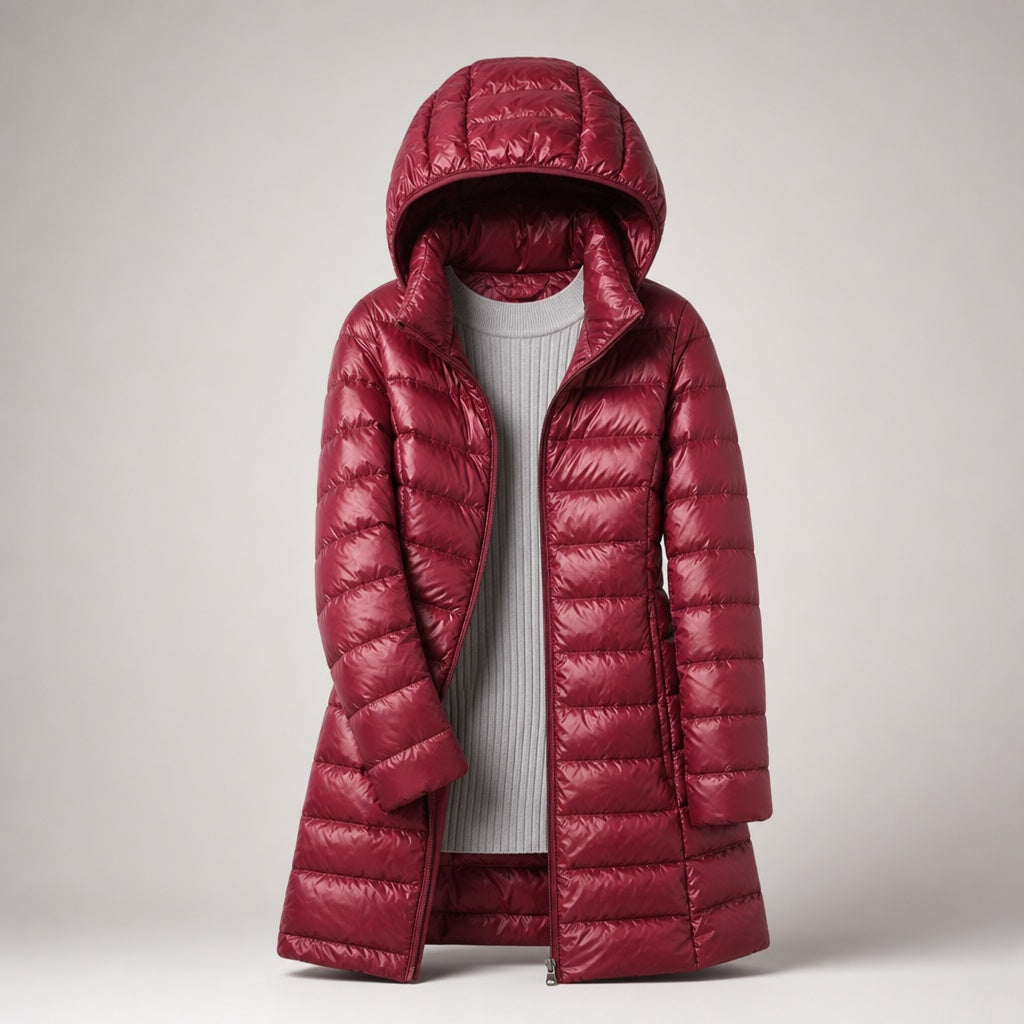 Chaqueta de Plumas Larga con Capucha para Mujer