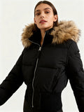 Chaqueta de Plumas con Capucha de Piel Sintética para Mujer