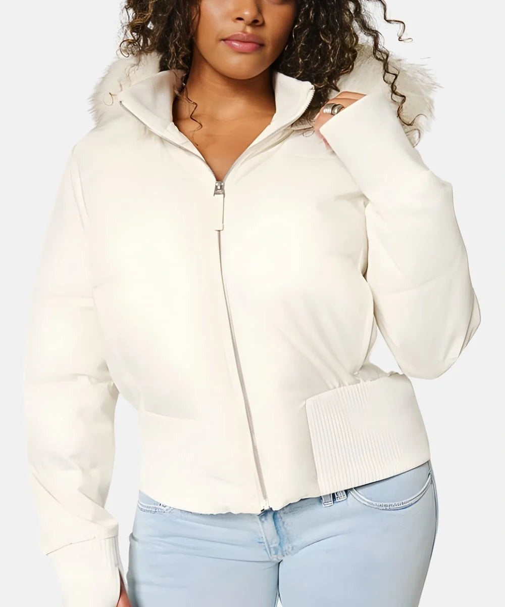 Chaqueta de Plumas con Capucha de Piel Sintética para Mujer