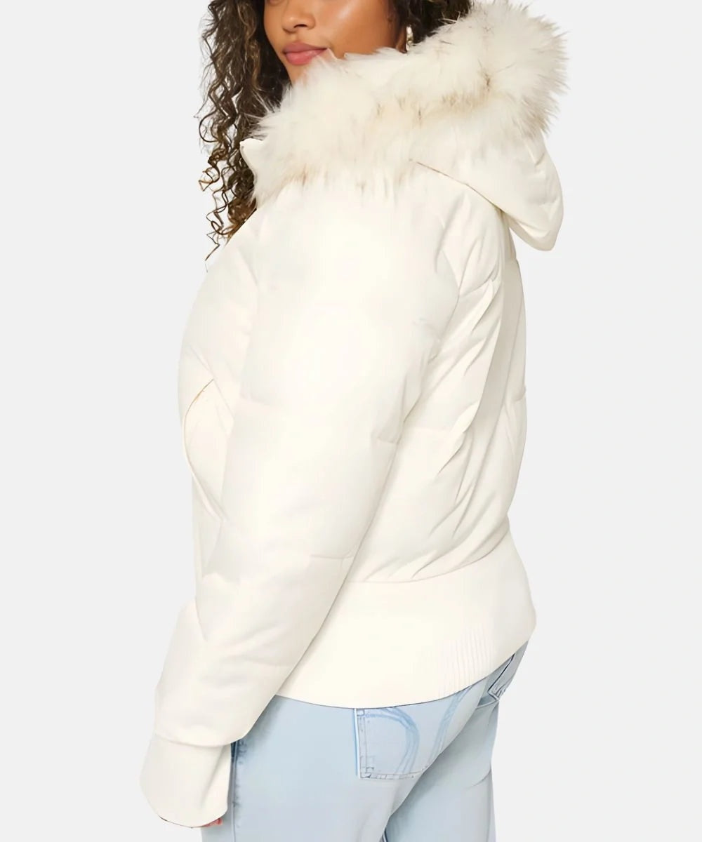 Chaqueta de Plumas con Capucha de Piel Sintética para Mujer