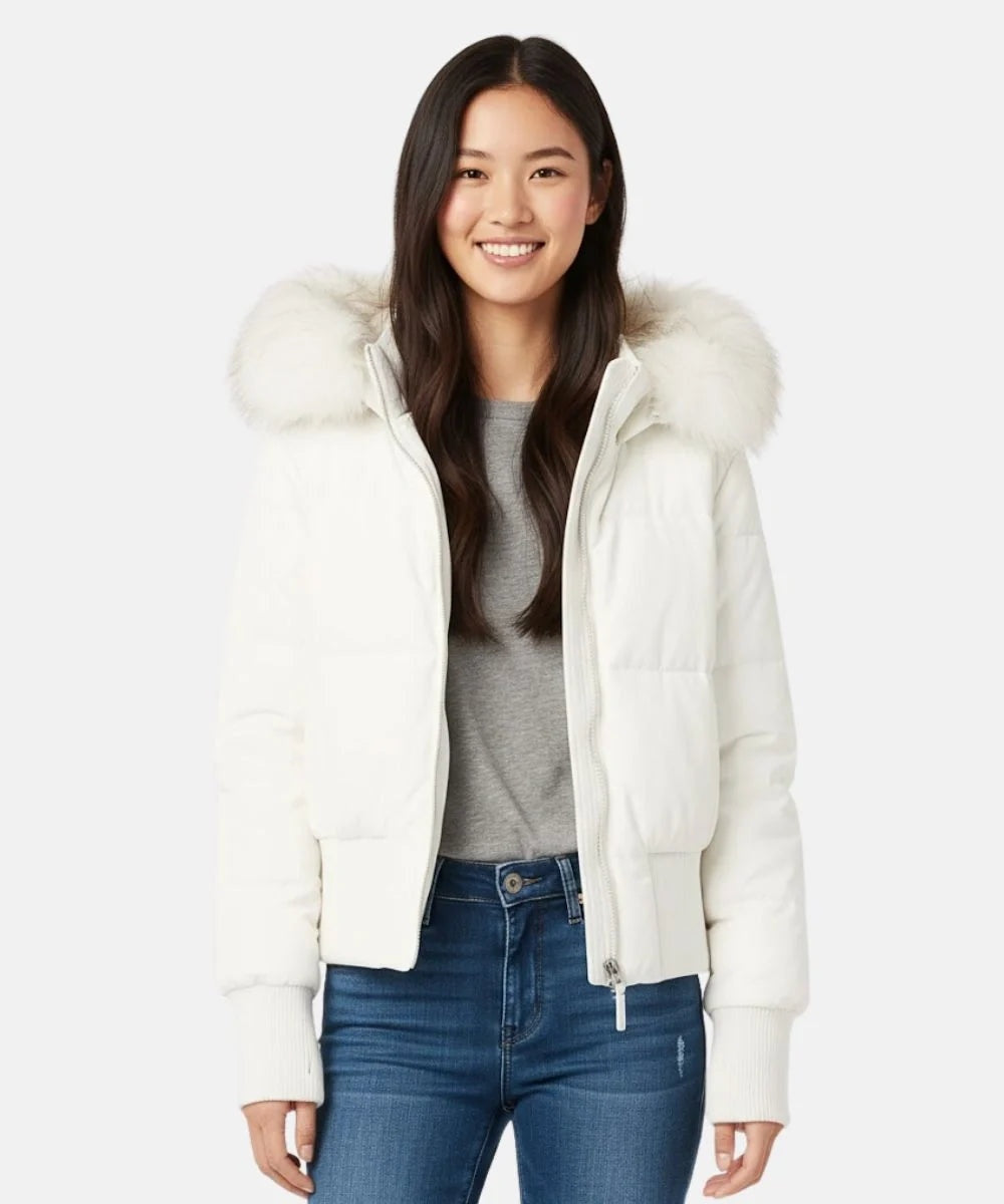 Chaqueta de Plumas con Capucha de Piel Sintética para Mujer