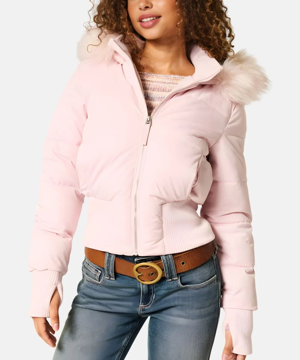Chaqueta de Plumas con Capucha de Piel Sintética para Mujer
