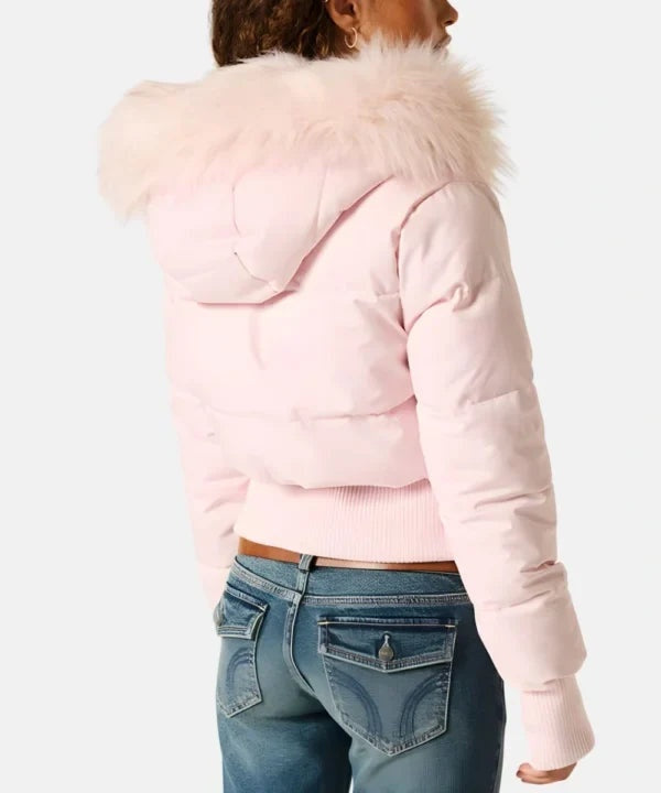 Chaqueta de Plumas con Capucha de Piel Sintética para Mujer