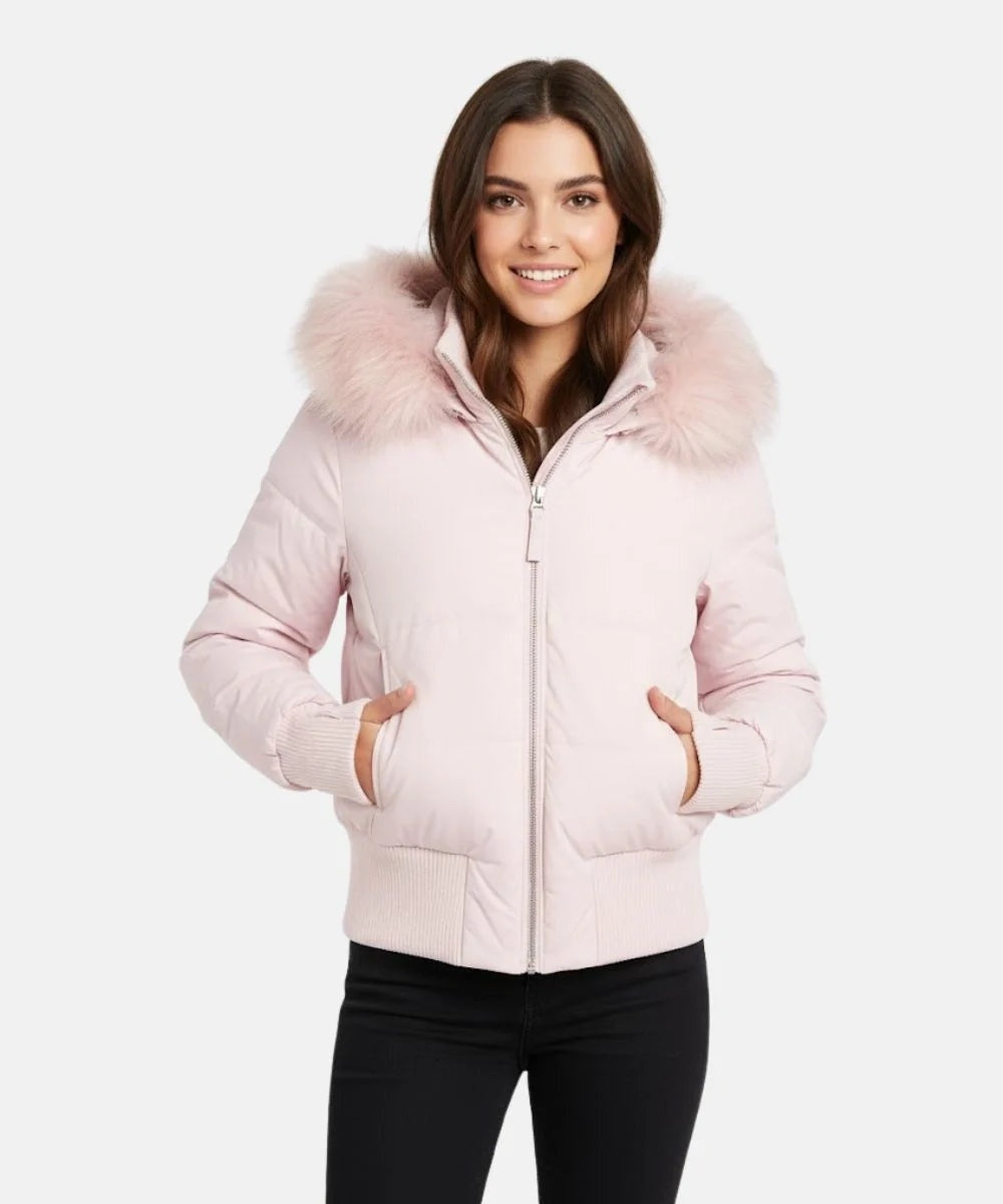 Chaqueta de Plumas con Capucha de Piel Sintética para Mujer
