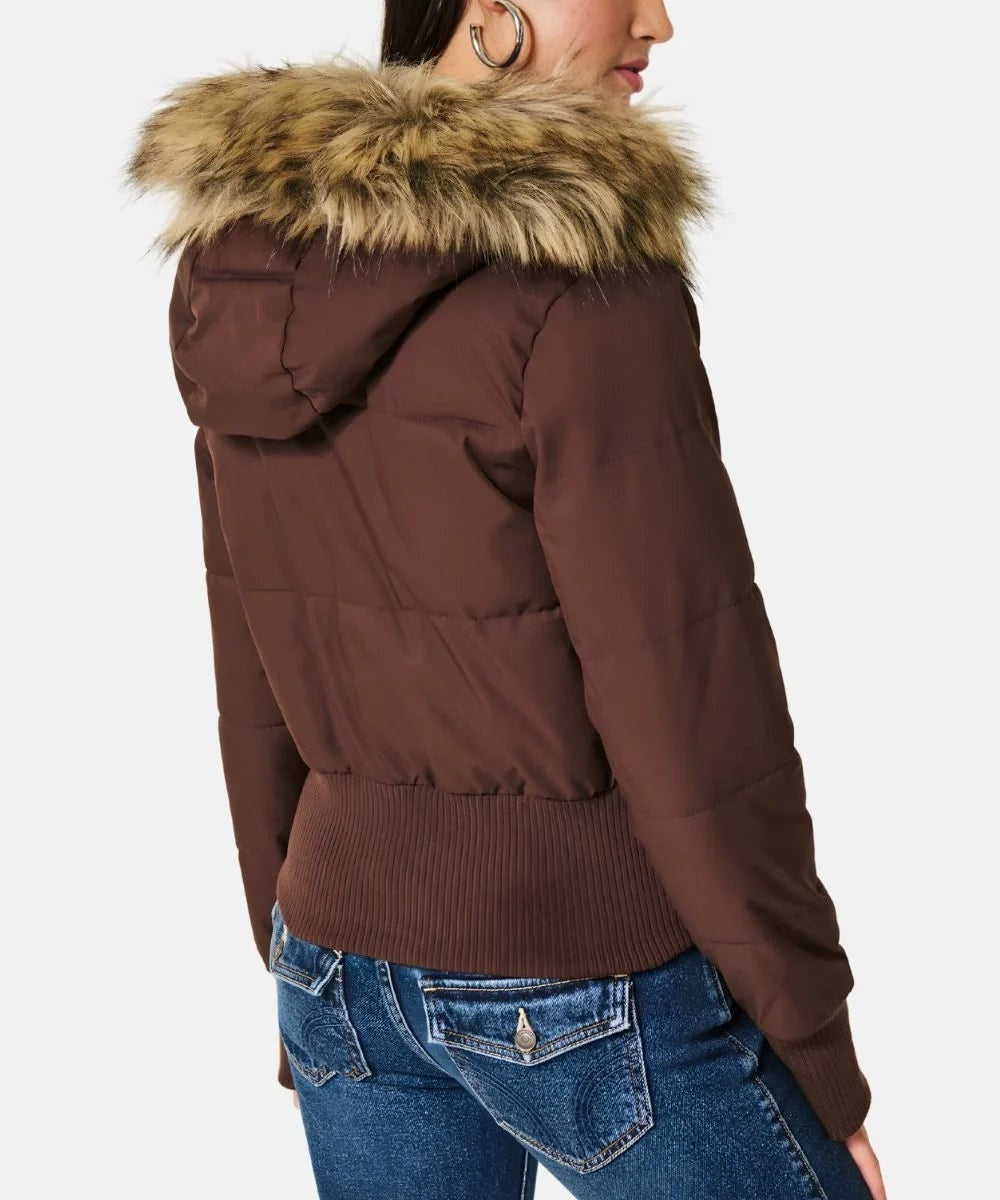 Chaqueta de Plumas con Capucha de Piel Sintética para Mujer
