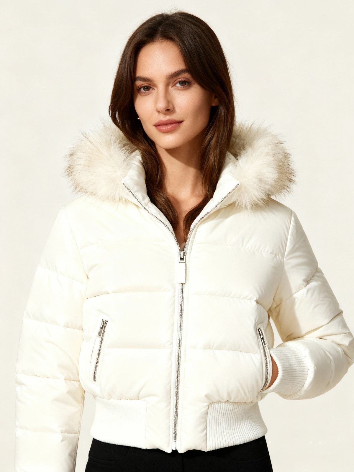 Chaqueta de Plumas con Capucha de Piel Sintética para Mujer