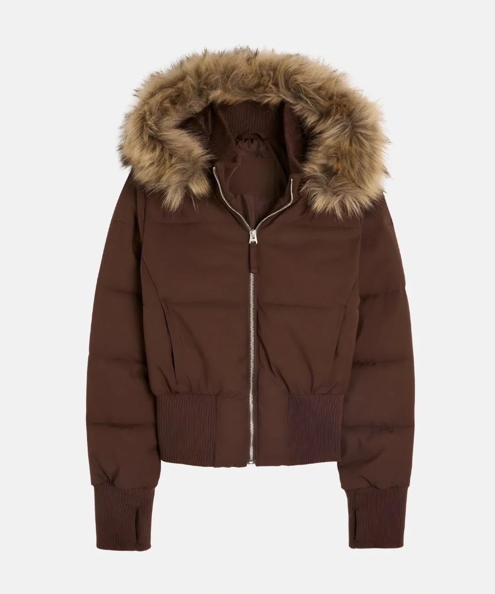 Chaqueta de Plumas con Capucha de Piel Sintética para Mujer