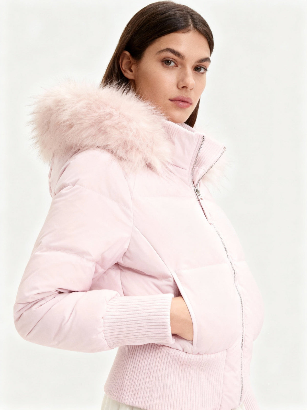 Chaqueta de Plumas con Capucha de Piel Sintética para Mujer