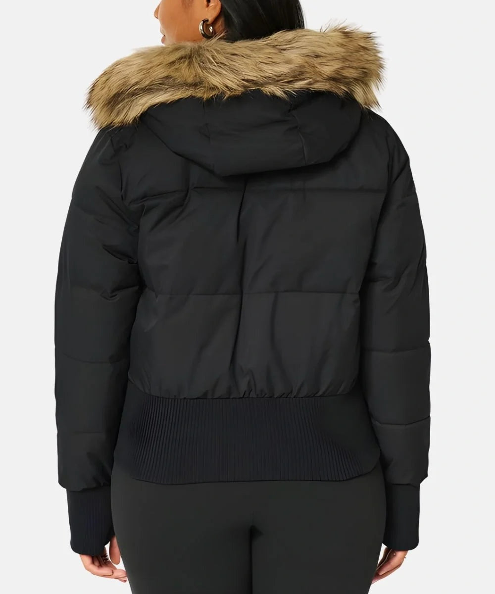 Chaqueta de Plumas con Capucha de Piel Sintética para Mujer