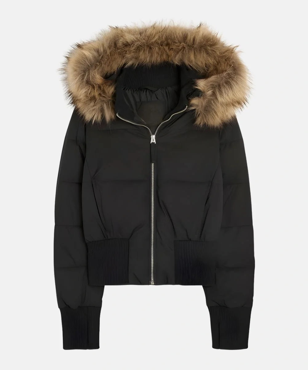 Chaqueta de Plumas con Capucha de Piel Sintética para Mujer