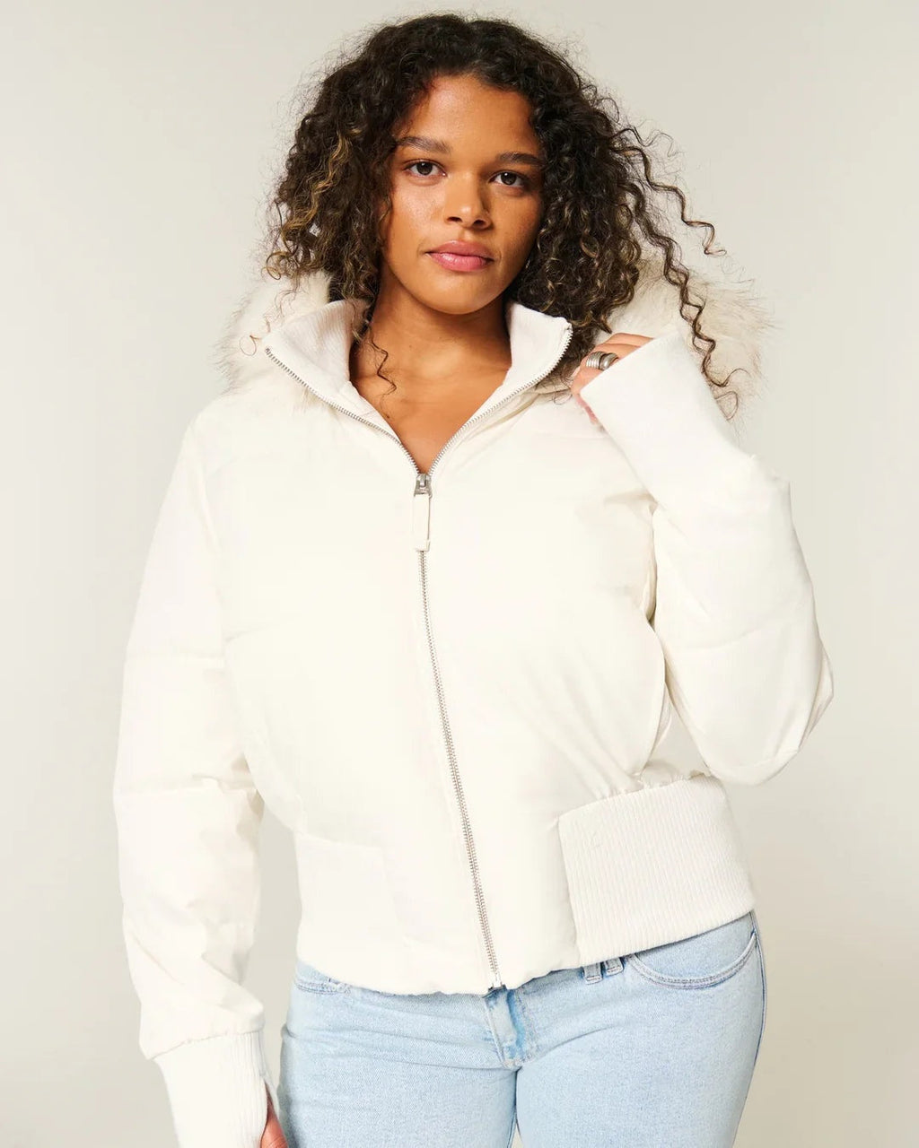 Chaqueta de Plumas con Capucha de Piel Sintética para Mujer