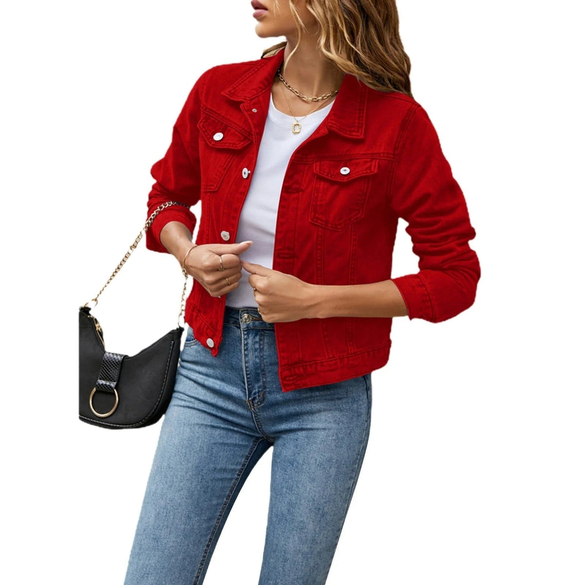Chaqueta Vaquera Corta con Bolsillos para Mujer