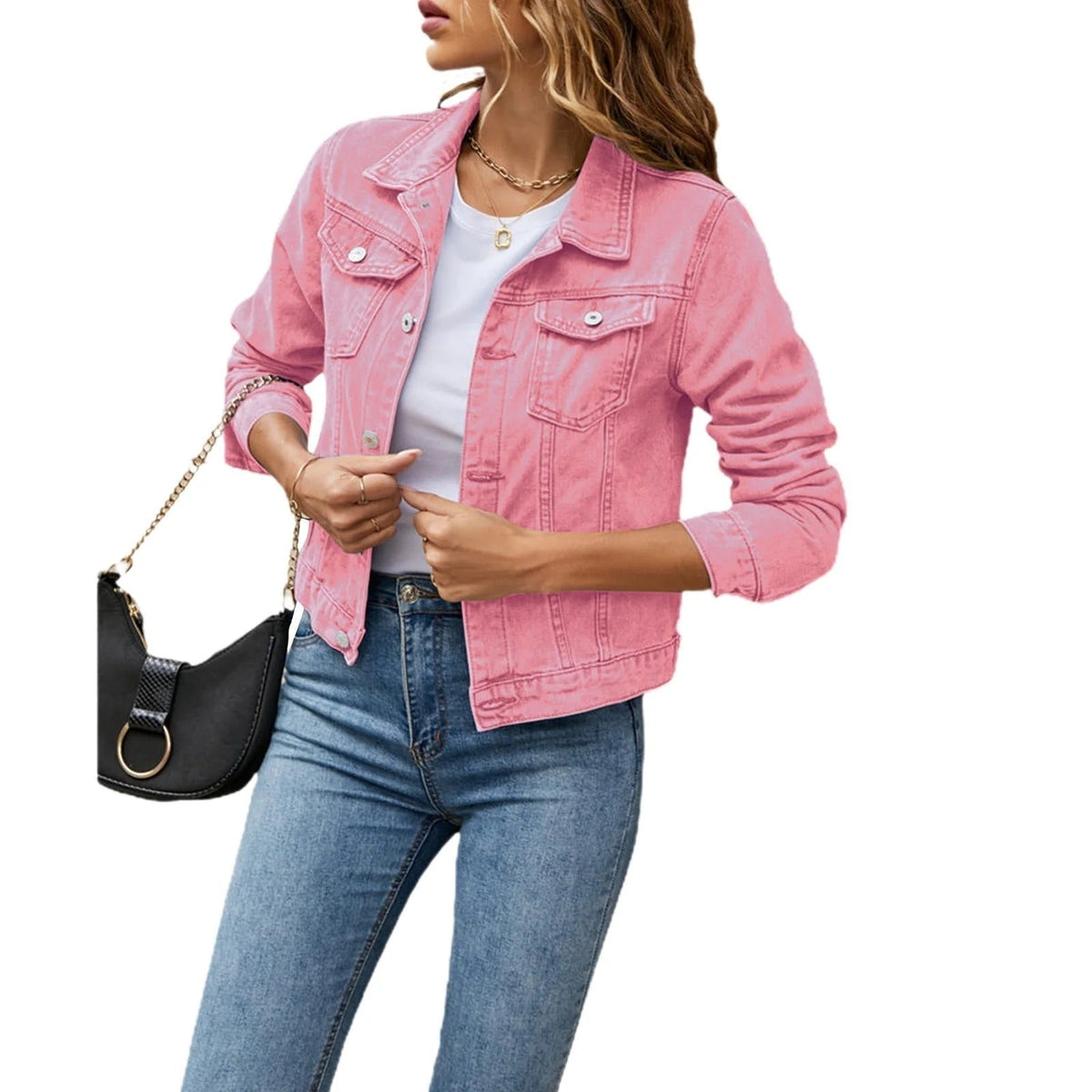 Chaqueta Vaquera Corta con Bolsillos para Mujer
